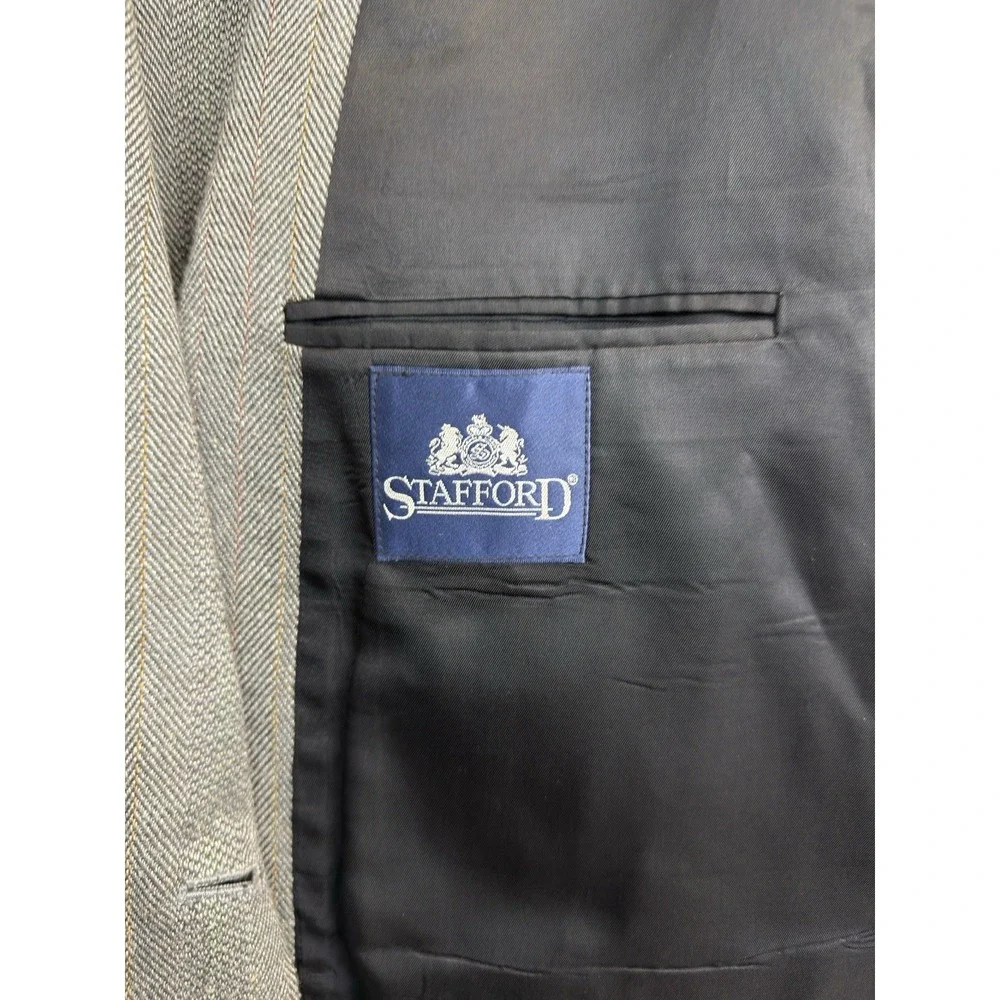 Stafford Sport‎ Coat Blazer Mens 42R Gray Herringbone Wool Silk Poly Made in USA